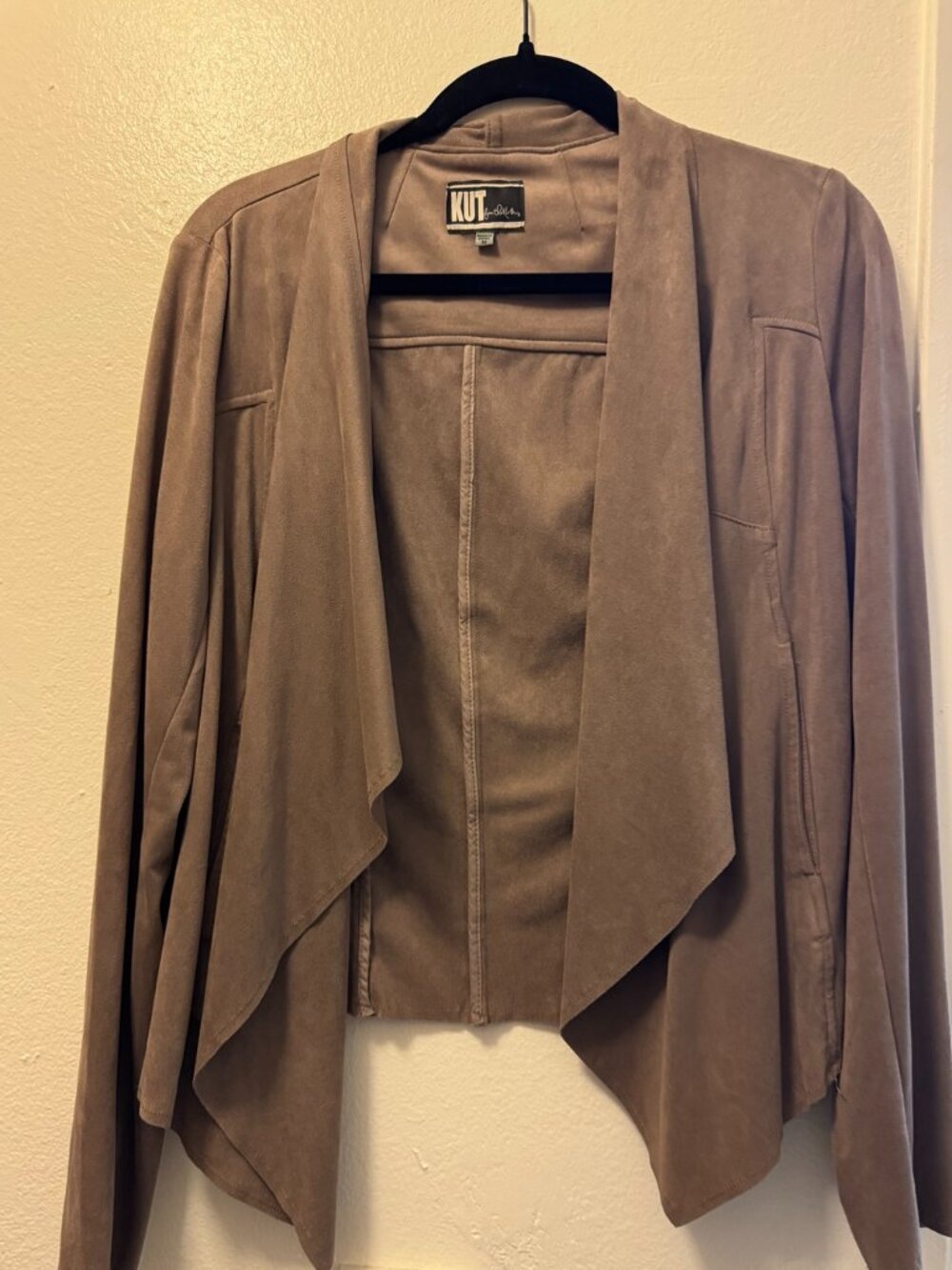KUT from the Kloth Tayanita Faux Suede Draped Jacket Taupe M - Picture 3 of 6